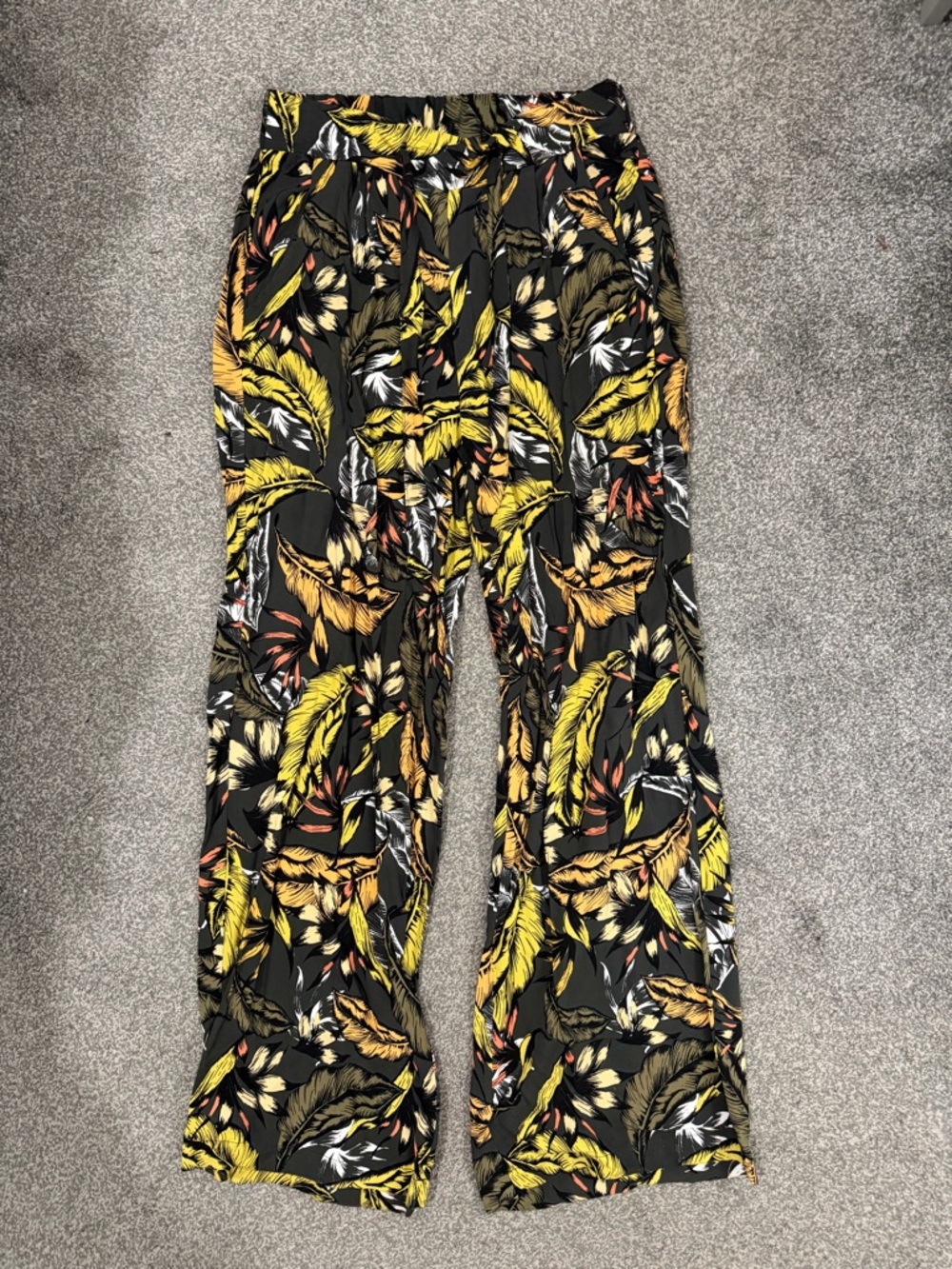 Tropical Leaf Wide-Leg Pants